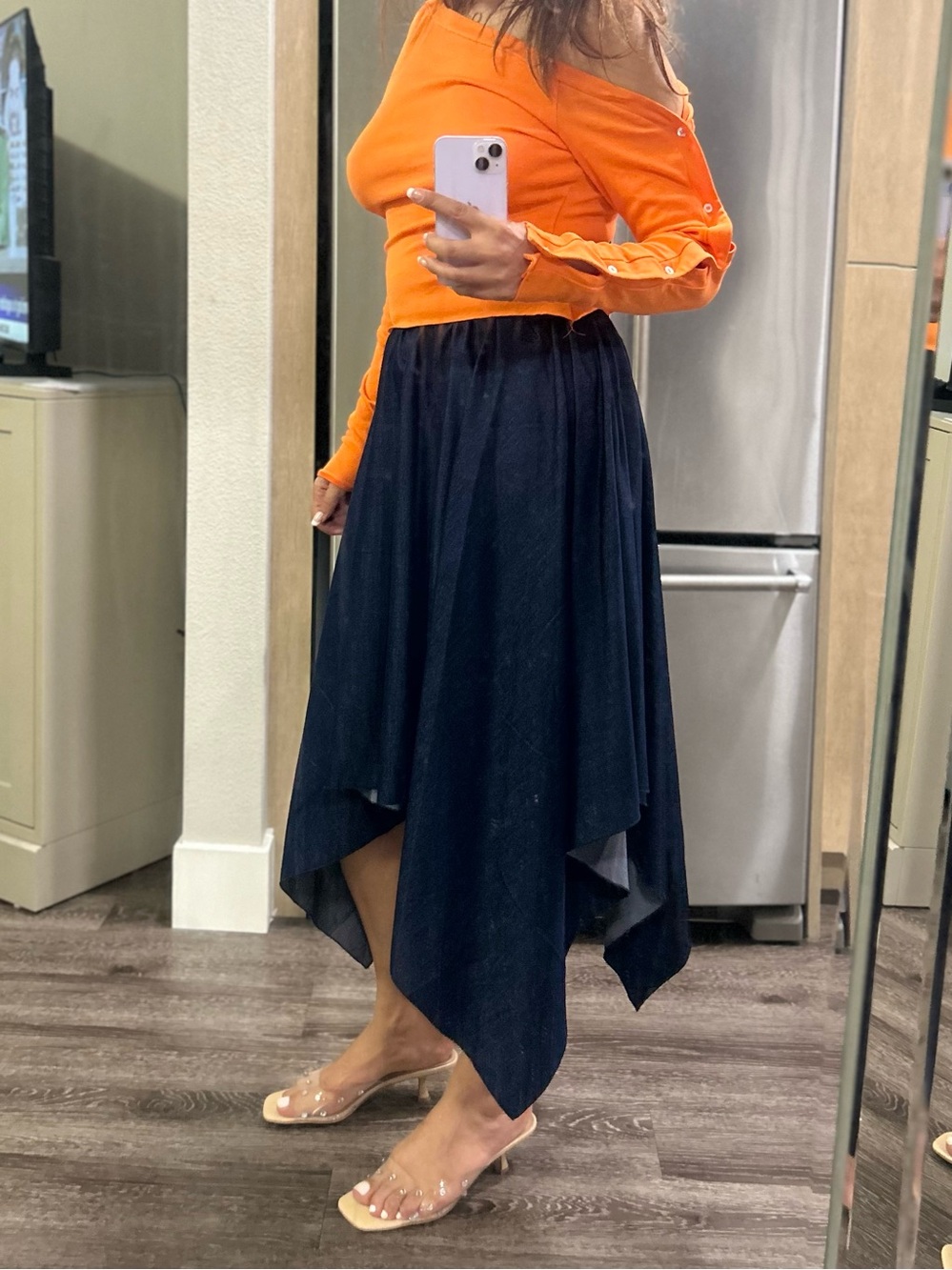 Riviera Navy Asymmetrical Handkerchief Hem Skirt